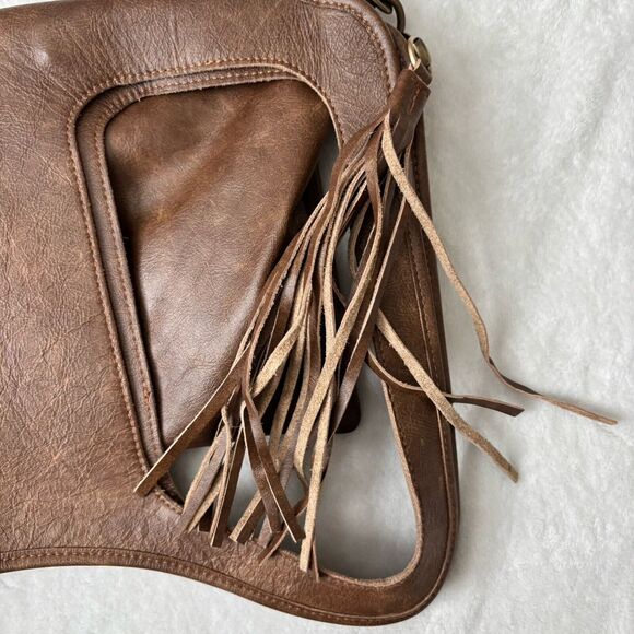 La Rue Leather Shoulder Bag Brown Boho Y2K Unique Crossbody Shoulder Bag - Picture 3 of 10